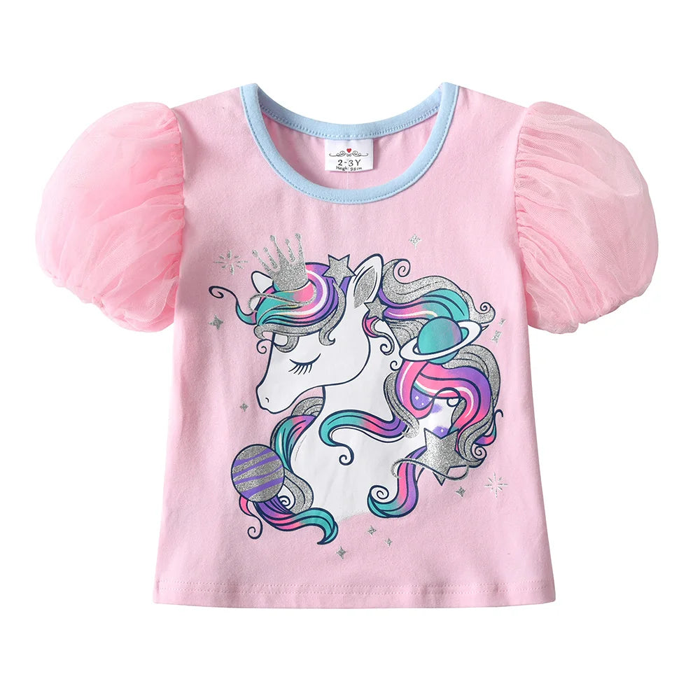 Unicorn Cartoon Print Girls' 2-Piece Cotton Clothing Sets