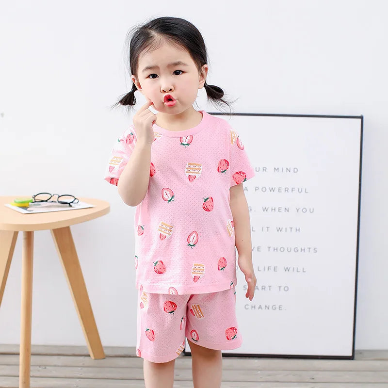 Kids Cartoon Print Short Sleeves Summer Pajamas Sets childrensterritory