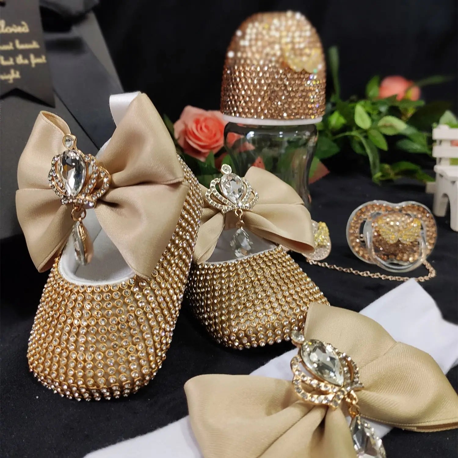 Luxury Keepsake Diamond Baby Bottles and Shoes Headband Set childrensterritory