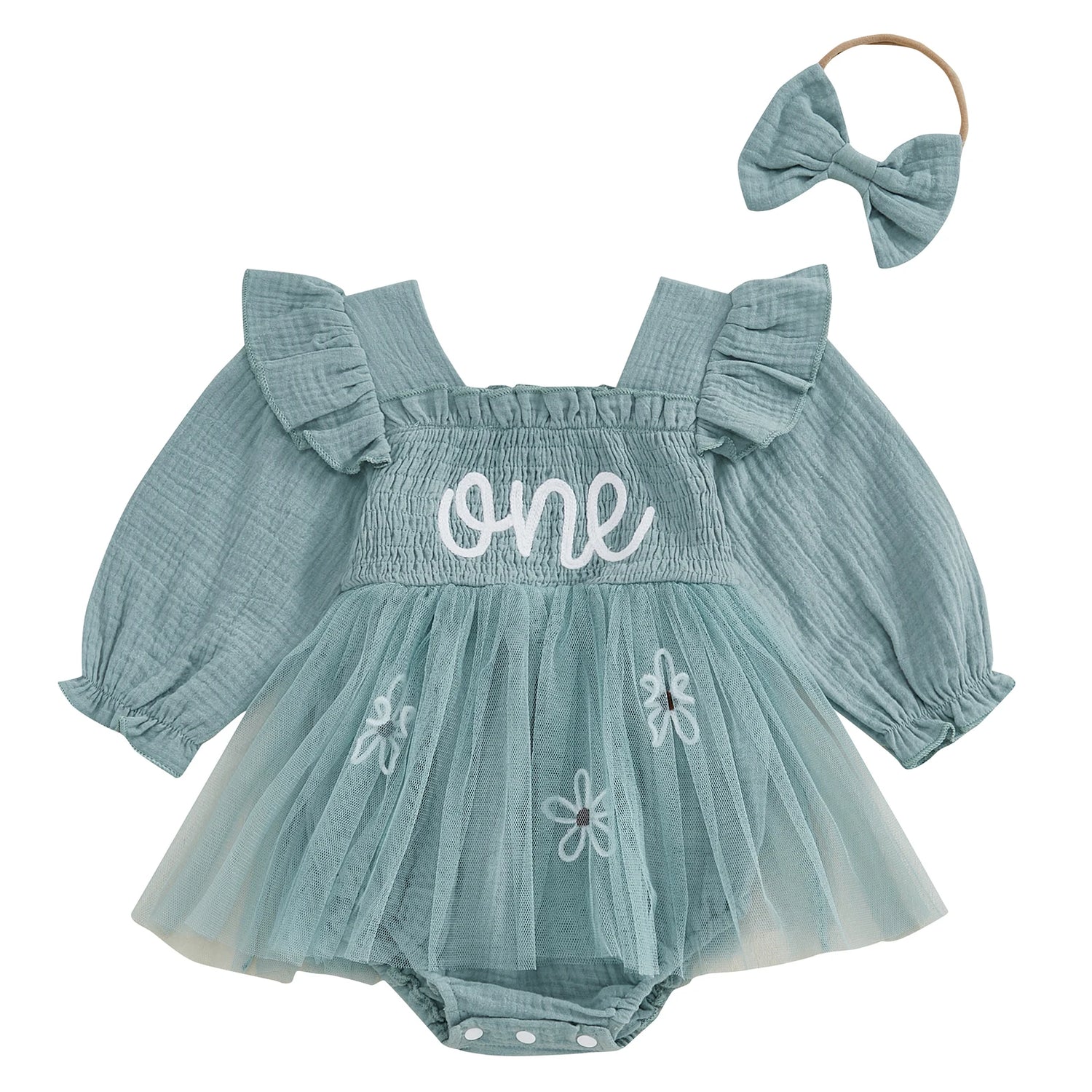 Baby Girls Letter Pattern Ruffled Mesh Romper Dresses