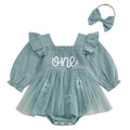 Baby Girls Letter Pattern Ruffled Mesh Romper Dresses