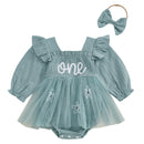 Baby Girls Letter Pattern Ruffled Mesh Romper Dresses