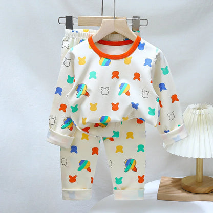Cartoon Print Long Sleeve Lycra Pajamas Set for Kids childrensterritory