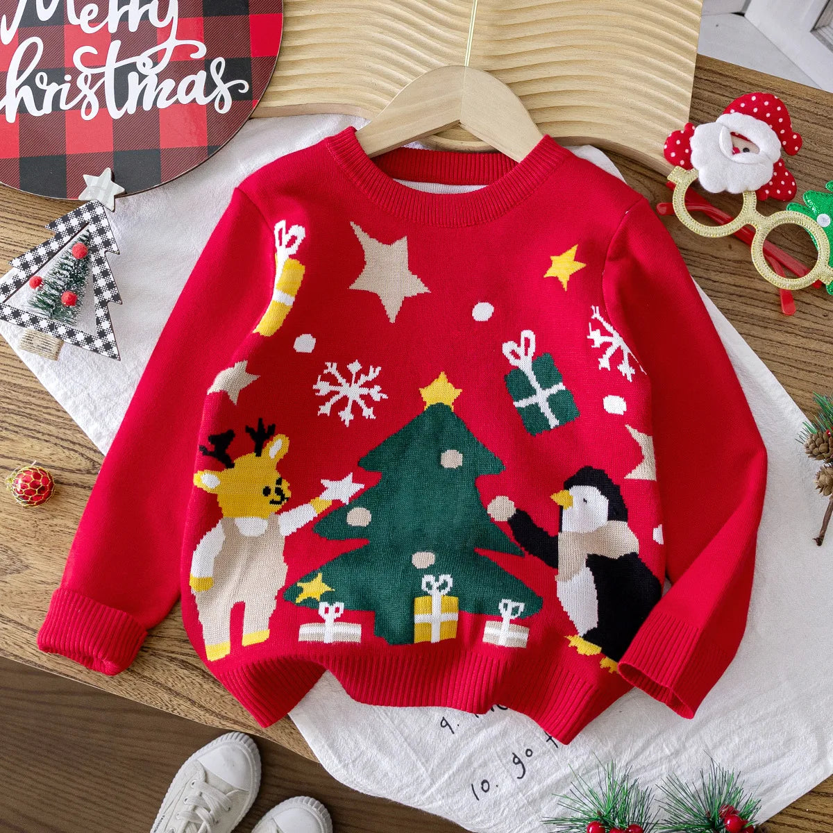 Kids Round Neck Christmas Design Warm Sweater