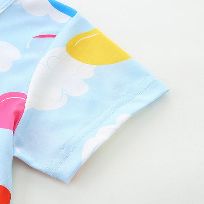Girls Short Sleeves Heart Clouds Print Summer Dresses childrensterritory