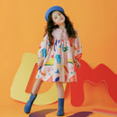 Kids Girls Peter Pan Collar Graffiti Print Dress childrensterritory