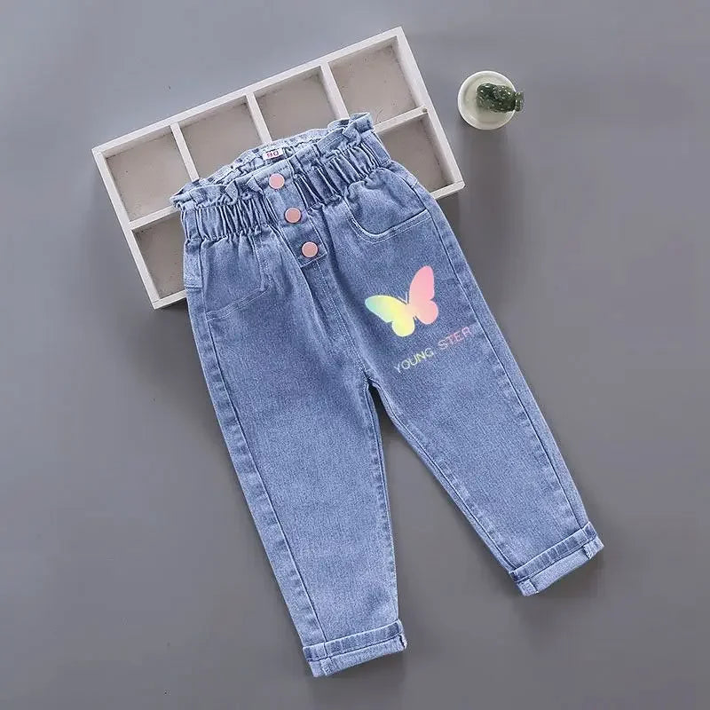 Kids Girls Cartoon Design Denim Trousers childrensterritory