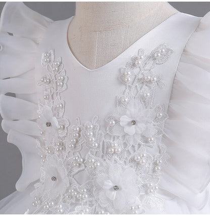 Lace Flower Embroidery Fluffy Mesh Trailing Girls Party Dresses childrensterritory