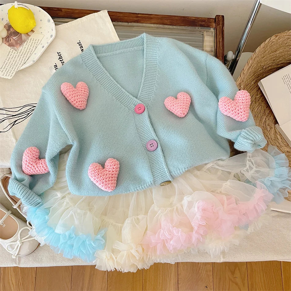 Girls’ Long-Sleeved Soft Winter Sweater with Heart Design