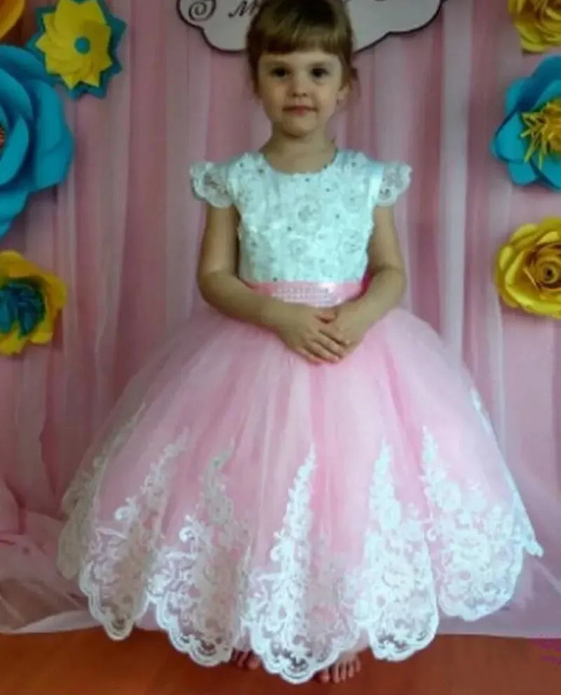 Little Girls Princess Party Gowns with Big Bow Lace Appliques childrensterritory