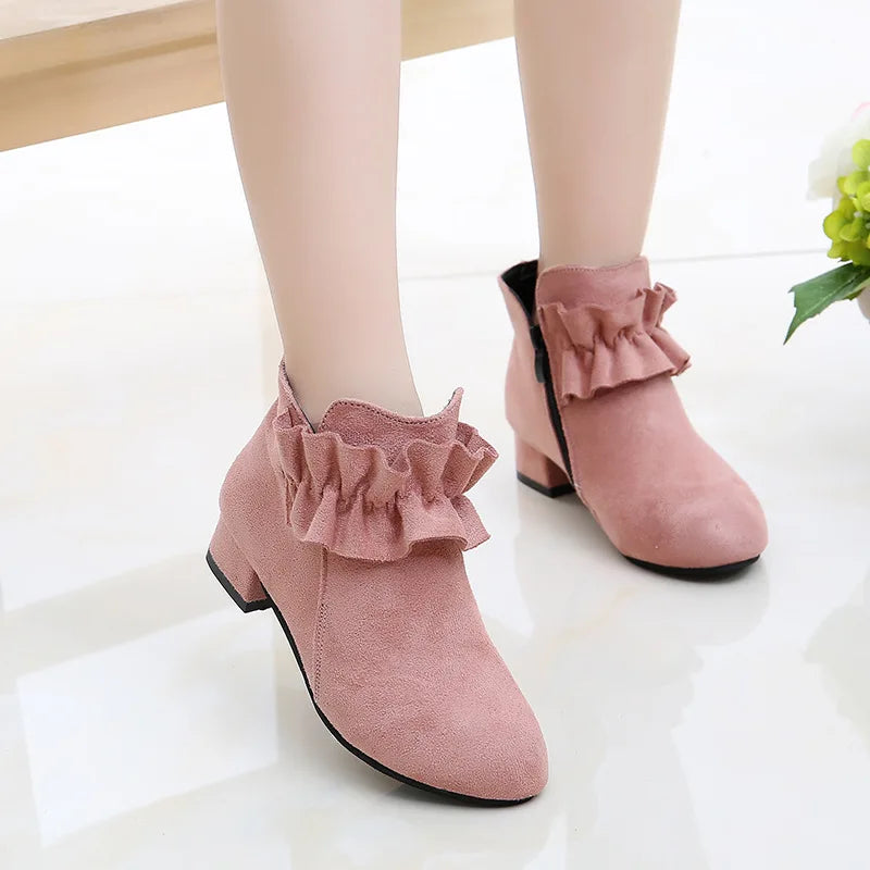 Kids Girls Suede Low Heels Short Ankle Warm Boots childrensterritory