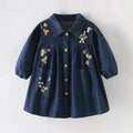 Long Sleeves Flowers Embroidered Design Girls Dresses childrensterritory