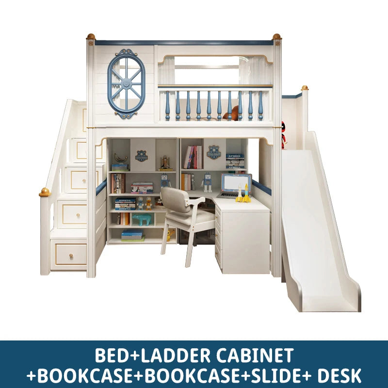 Kids Modren Bunk Bed with Bookcase and Wardrobe childrensterritory