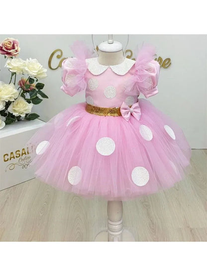 Baby/Kids Girls Wedding Party Dress With Gold Sequin Bow childrensterritory