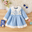 Girls' Furry Collar Ribbon Design Winter Dresses childrensterritory