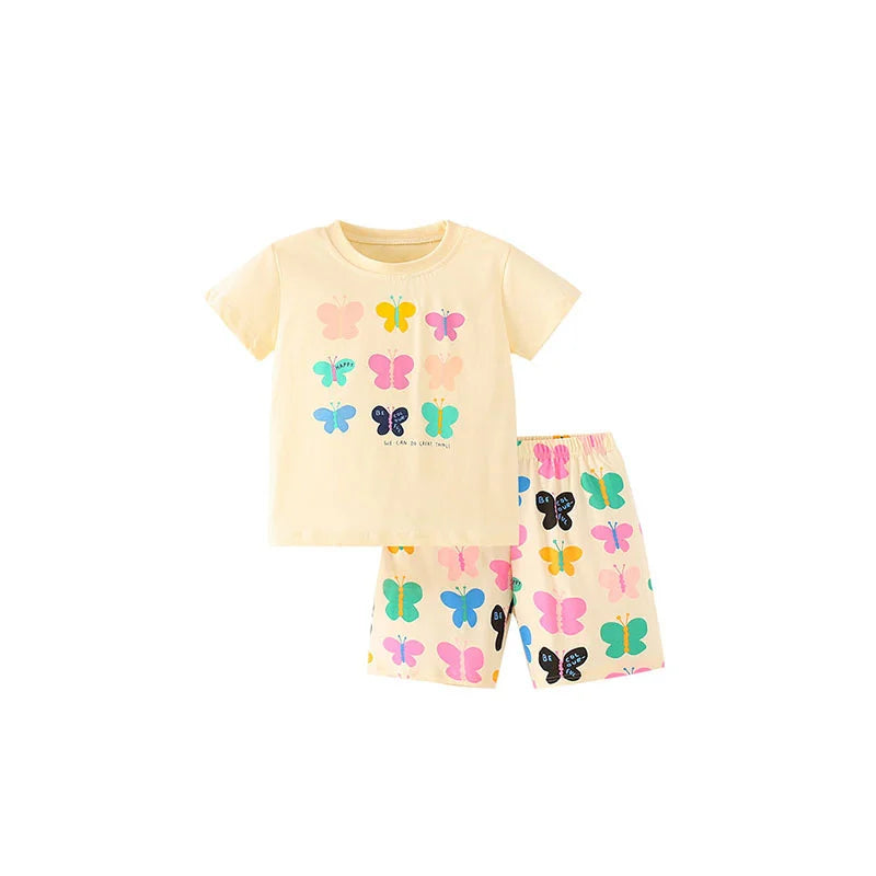 Short Sleeves Butterfly Print 2 Pcs Girls Summer Outfits childrensterritory