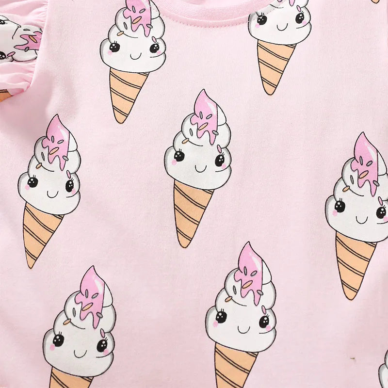 Cartoon Ice Cream Print Little Girls Summer Party Dress childrensterritory