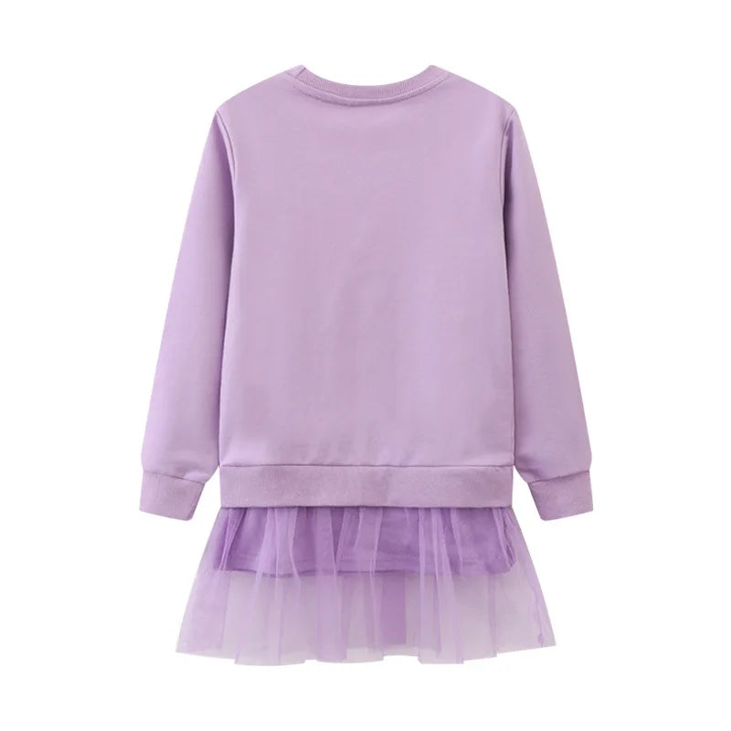 Little Girls Cartoon Stars Design Long Sleeves Mesh Dress childrensterritory