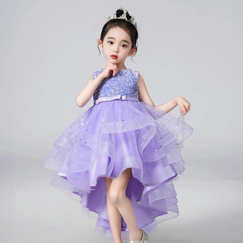 Kids Girls Princess Sequins Party Dresses with Trailing