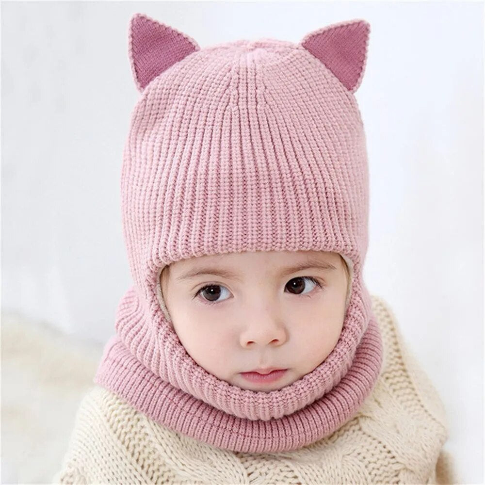 Kids Warm Knitted Plus Fleece Beanie with Face Cover childrensterritory