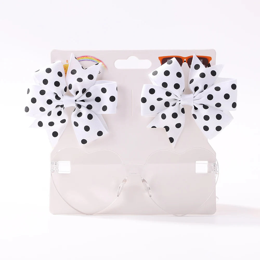 Girls Hair Bows And Colorful Heart Sun Glasses