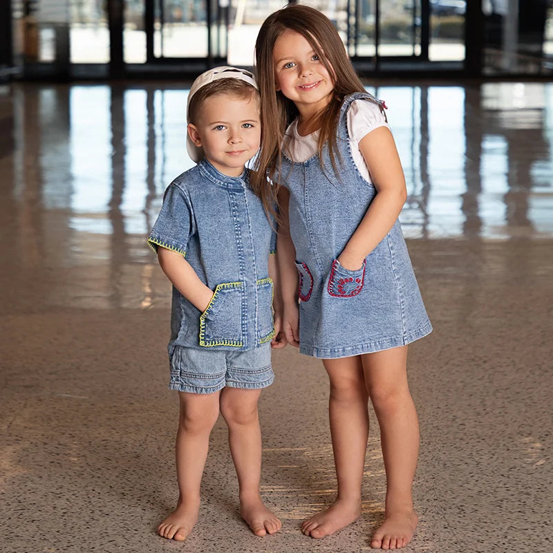 Baby/Kids Summer Denim Clothing Sets with Pockets childrensterritory