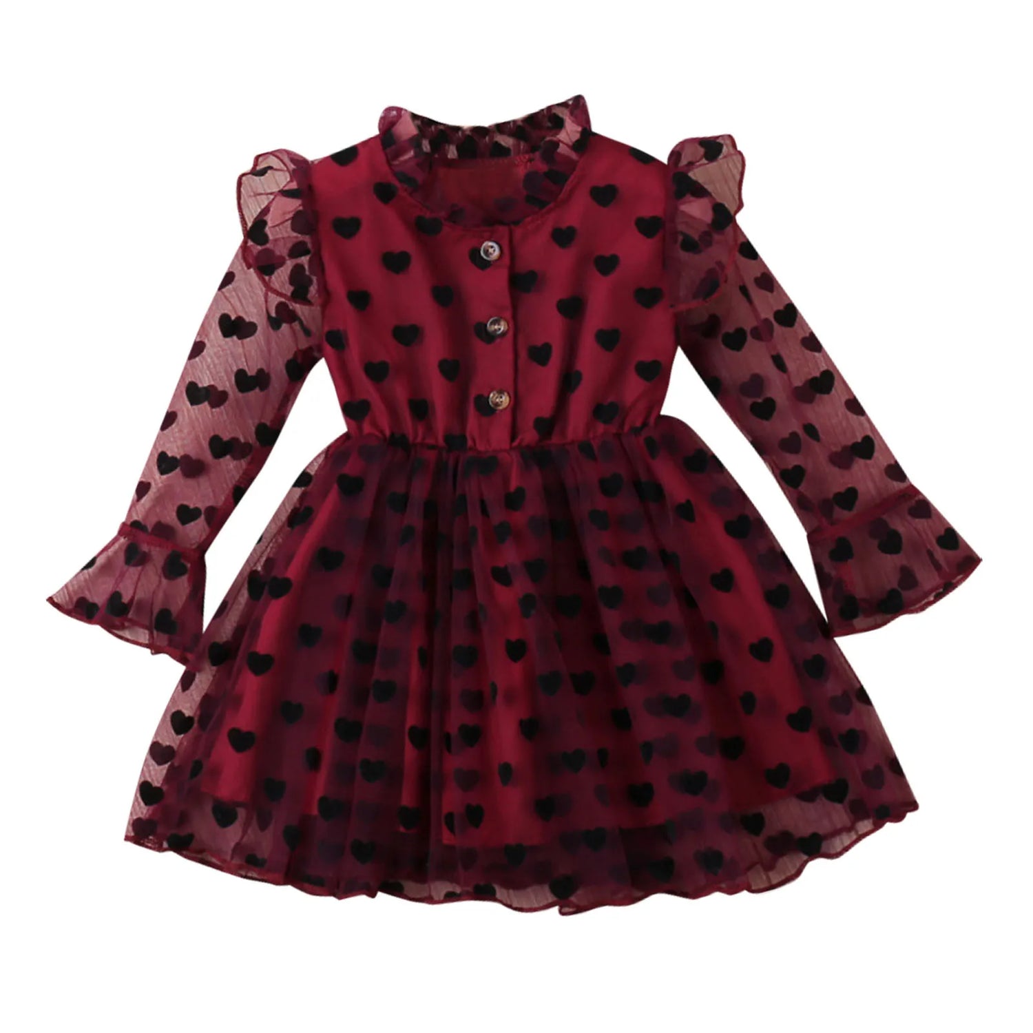 Kid Girl Mesh Yarn Heart Printed Party Dress