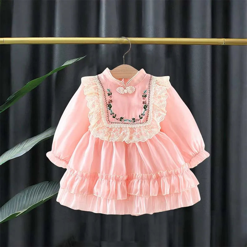 Baby Girl Flower Pattern Fluffy Dresses for Spring And Autumn