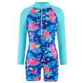Unicorn and Floral Print Little Girls Zipper Swimsuits