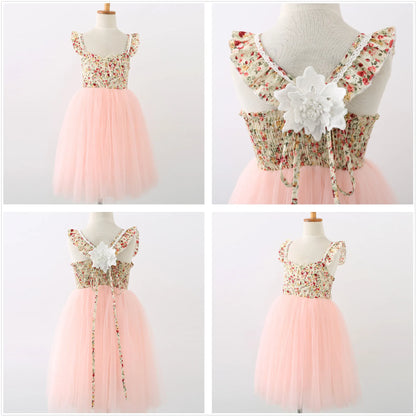 Little Girls Lace Design Fluffy Pink Wedding Party Dress childrensterritory