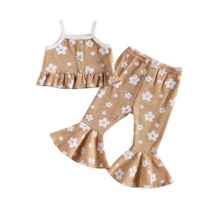 Kids Girls Floral Print Sleeveless 2Pcs Summer Outfit Set childrensterritory