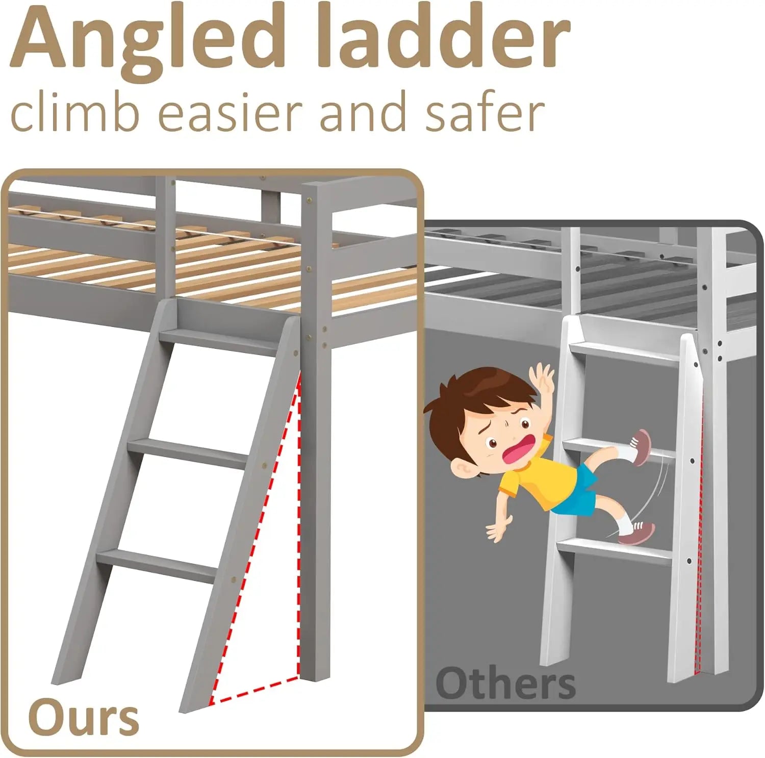 Kids Wooden Loft Bed with Climbing Ladder &amp; Storage Space