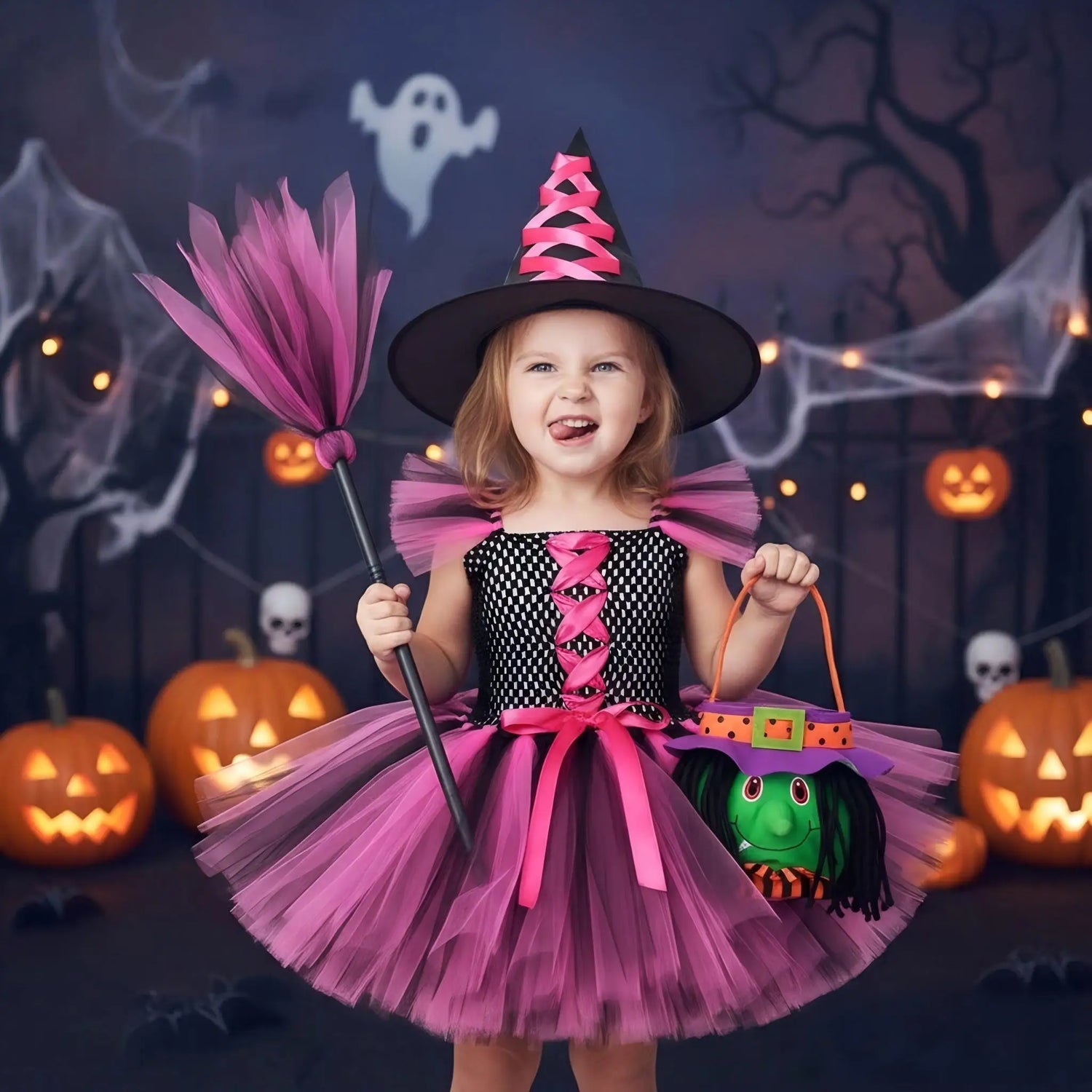 Kids Girls Carnival Vestidos Clothing Set Bag Hat for Halloween