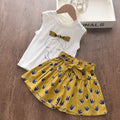 Kids Girls 2Pcs Clothing Sets/T-shirt+Print Bow Skirt