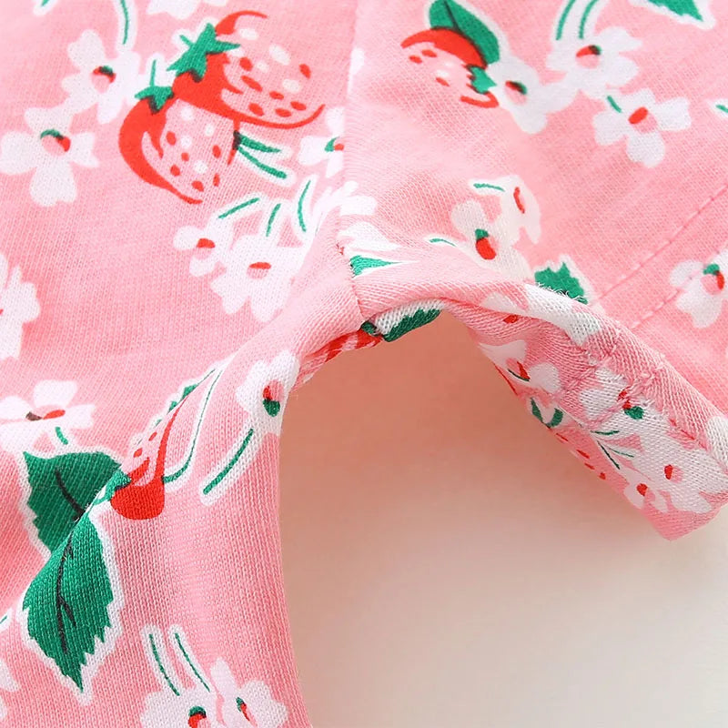 Kids Girls Strawberry Flowers Print Cotton Dress childrensterritory