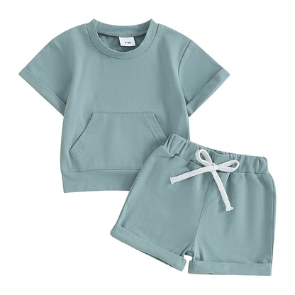 Baby Boys Short Sleeve Pocket T-Shirt and Elastic Shorts 2 Piece Outfits childrensterritory