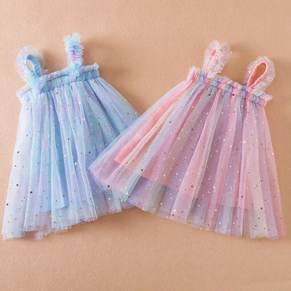 Baby Girls Sleeveless Rainbow Color Tulle Birthday Party Dresses childrensterritory