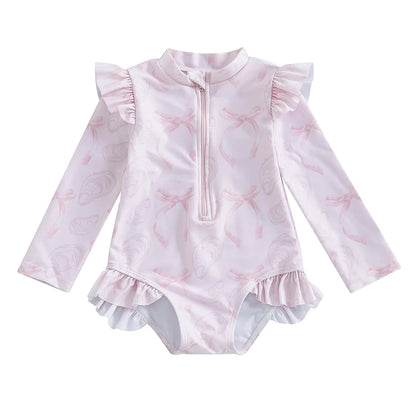 Floral Print Baby Girl Backless Long Sleeve Swimwear childrensterritory
