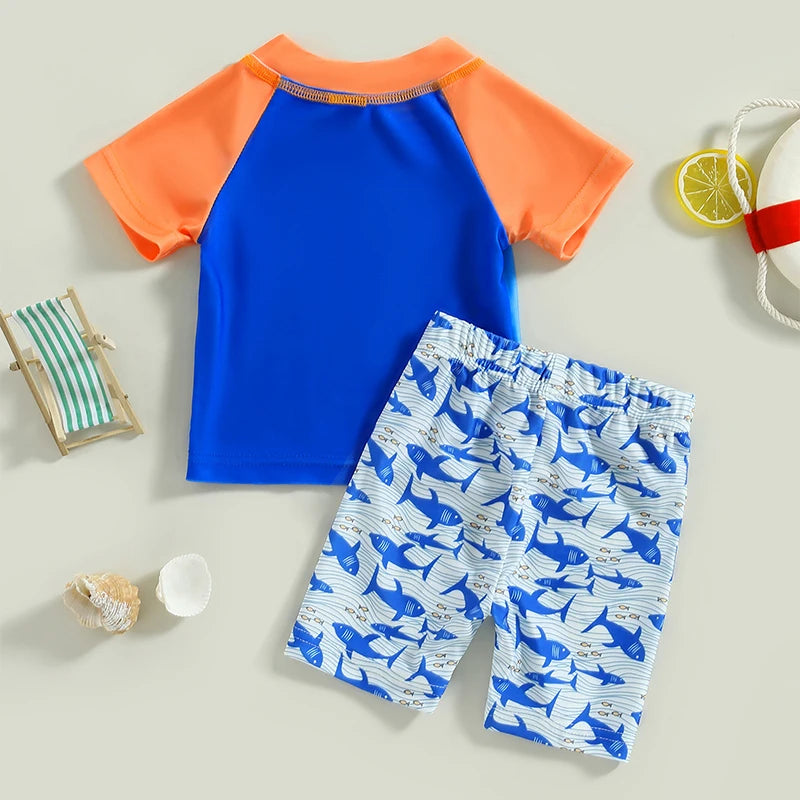Shark Print Kids Boys Two Piece Swimwear Set