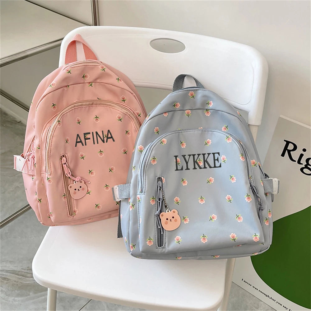 Personalized Embroidery Name Floral Backpack for Girls