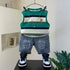 Little Boys Striped Sleeveless Shirt And Jeans Shorts Suit Set childrensterritory