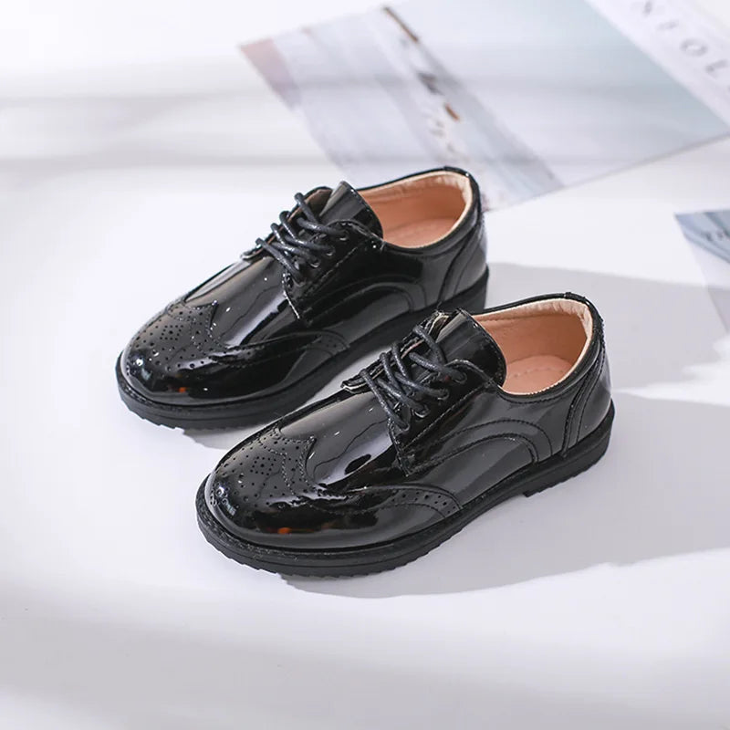 Kids Boys Genuine Leather Flat Classic Black Loafers