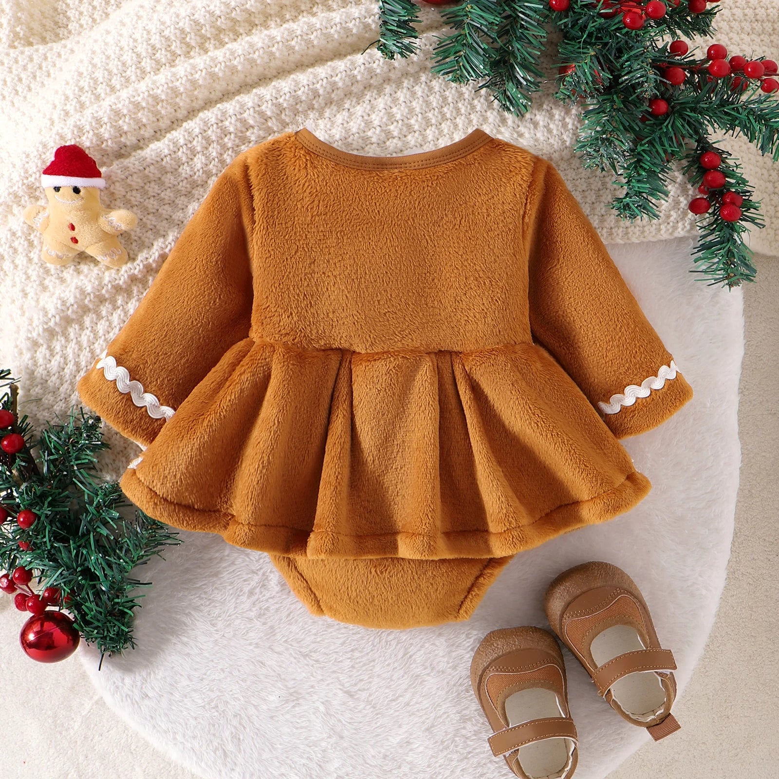 Long-Sleeve Baby Dress | Cozy Winter Outfit Brown / 3-6M Long-Sleeve Baby Dress | Cozy Winter Outfit Brown / 3-6M