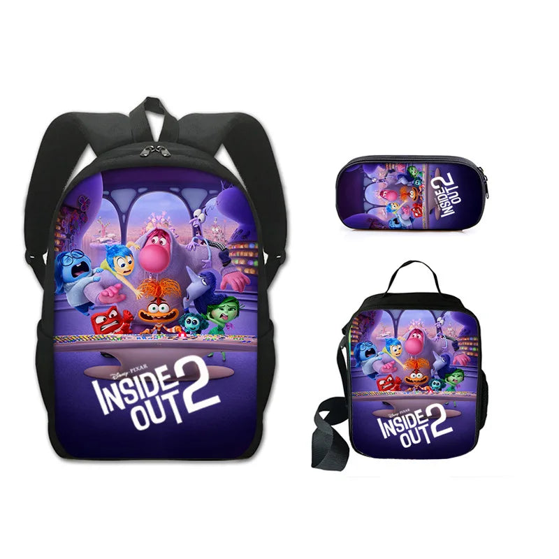 3Pcs Set Inside Cartoon Anime Prints Kids School Backpack Sets