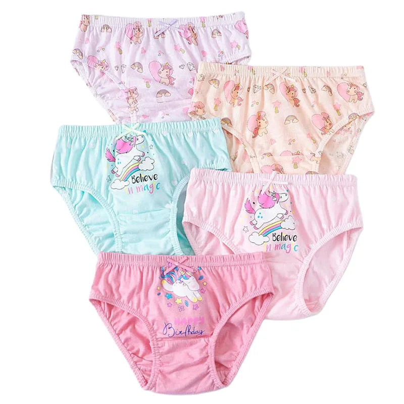 Cartoon Print 5Pcs/Set Girls Breathable Cotton Briefs