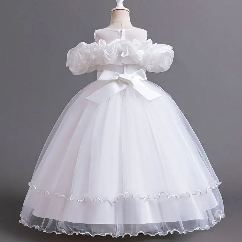 Flower Lace Design Short Sleeve Dress For Girls childrensterritory