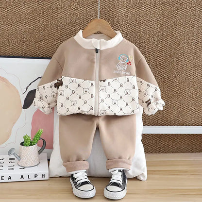 Kids Boys Cute Print Zipper Cotton Tracksuits 2pcs/set childrensterritory