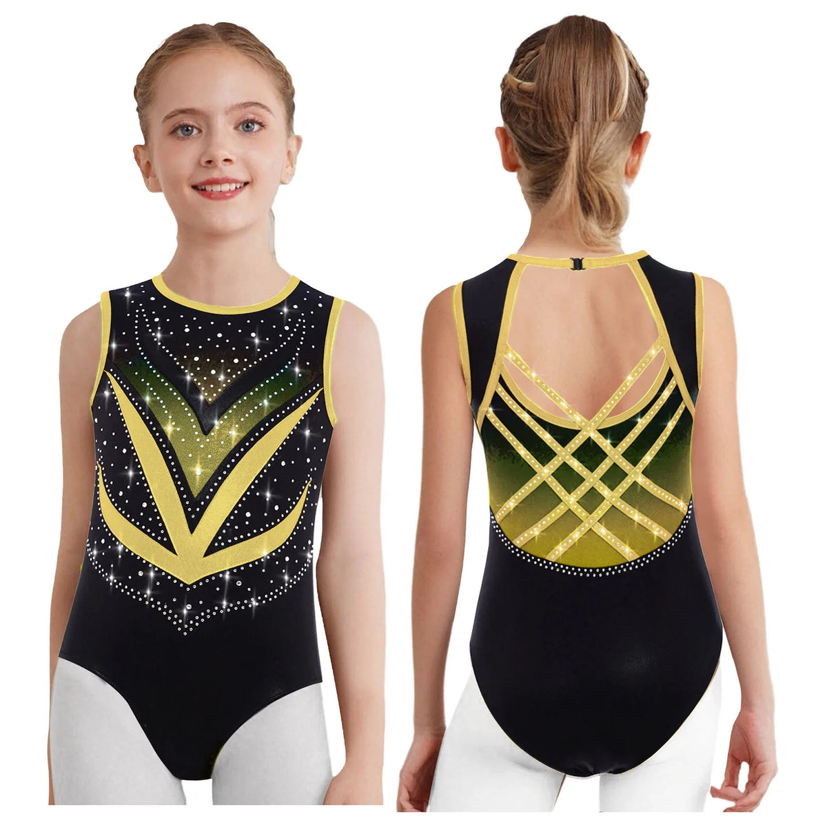 Kids Girls Mesh Rhinestones Design Gymnastics Leotard/Dancewear childrensterritory
