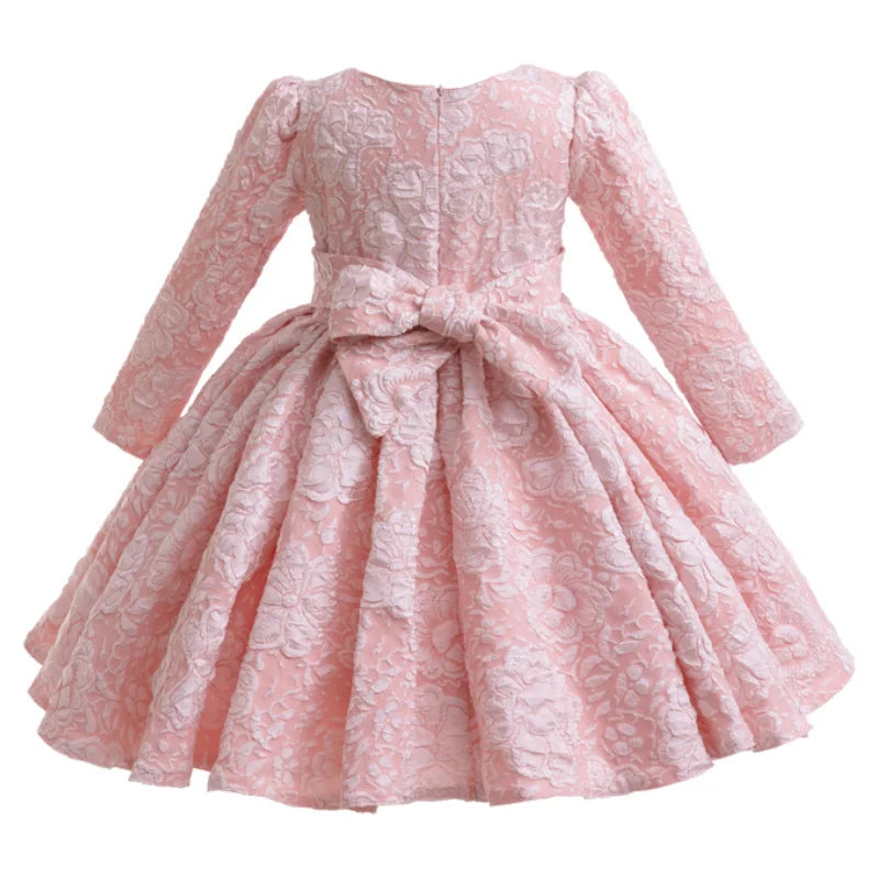 Long sleeved Bow Design Party Dresses For Girls childrensterritory