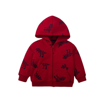 Kids Boys Girls Tiger Dino Print Fleece Hooded Jackets childrensterritory